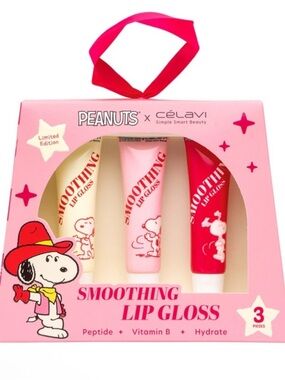 Célavi x Peanuts Smoothing Lip Gloss Trio - Pink, Cream, Red